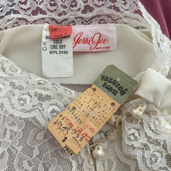 Vintage 70s Jerri Gee Lace Velvet Dress Sz Small Deadstock Small Pearl Button - Picture 6 of 6